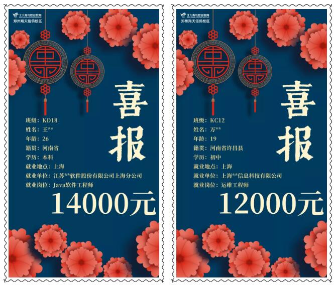 鄭州北大青鳥翔天信鴿2021年春季就業(yè)喜報